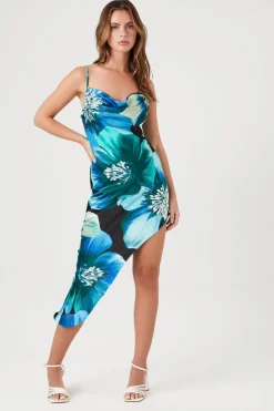Floral Print Cowl High-Low Dress
