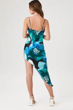 Floral Print Cowl High-Low Dress