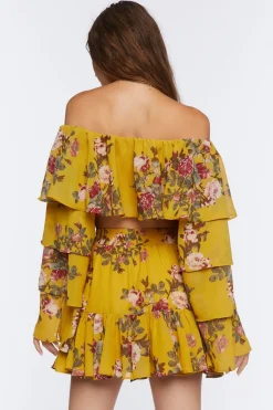 Floral Print Crop Top & Mini Skirt Set