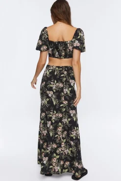 Floral Print Crop Top & Skirt Set