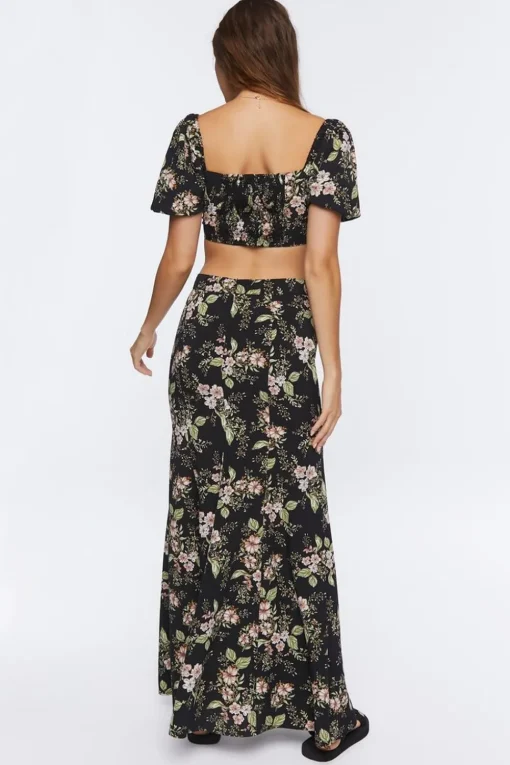 Floral Print Crop Top & Skirt Set