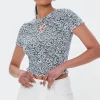 Floral Print Cutout Cropped Tee
