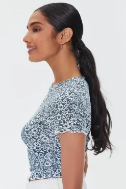 Floral Print Cutout Cropped Tee