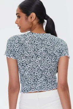 Floral Print Cutout Cropped Tee