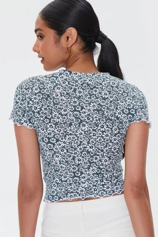 Floral Print Cutout Cropped Tee