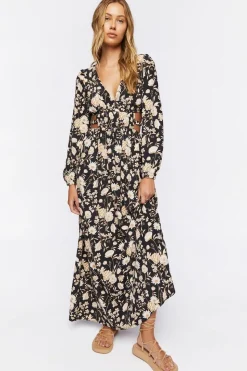 Floral Print Cutout Maxi Dress