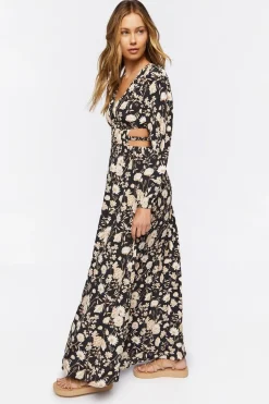 Floral Print Cutout Maxi Dress