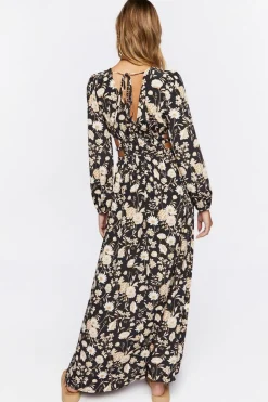 Floral Print Cutout Maxi Dress