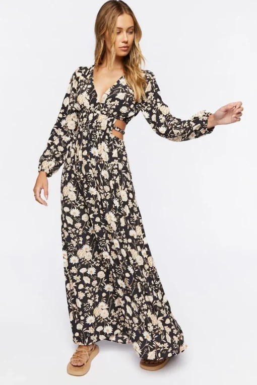 Floral Print Cutout Maxi Dress