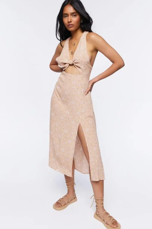 Floral Print Cutout Midi Dress