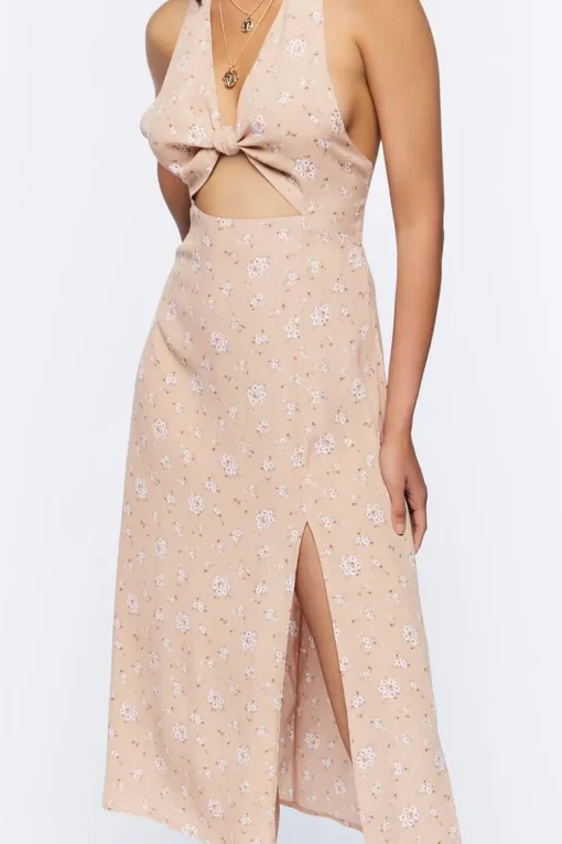 Floral Print Cutout Midi Dress