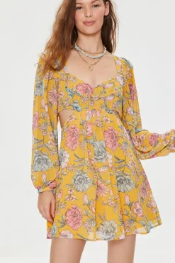 Floral Print Cutout Mini Dress