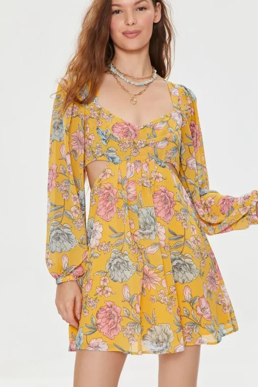 Floral Print Cutout Mini Dress