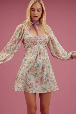 Floral Print Cutout Mini Dress
