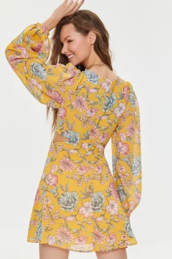 Floral Print Cutout Mini Dress