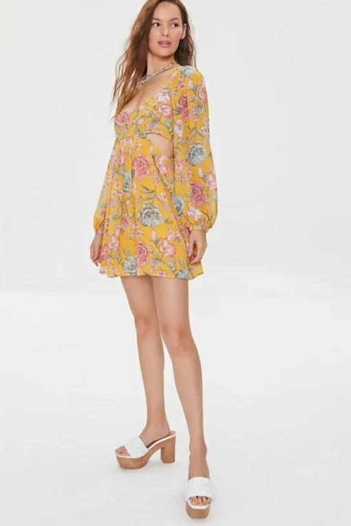 Floral Print Cutout Mini Dress