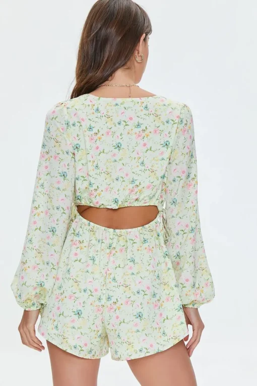 Floral Print Cutout Romper