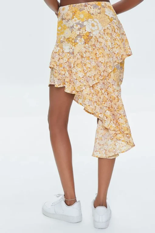 Floral Print High-Low Skirt