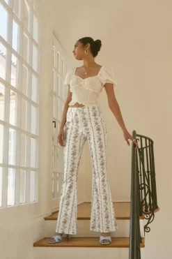Floral Print High-Rise Flare Pants
