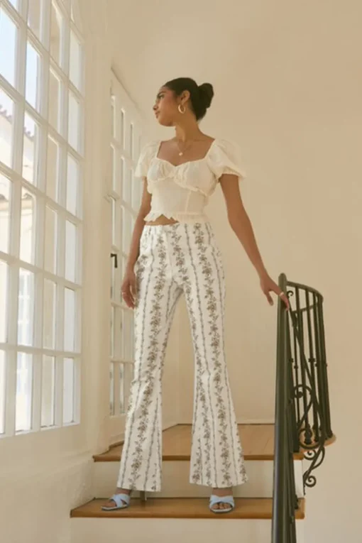 Floral Print High-Rise Flare Pants
