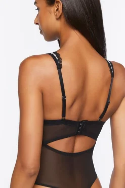 Floral Print Mesh Lingerie Bodysuit