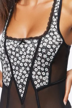 Floral Print Mesh Lingerie Bodysuit