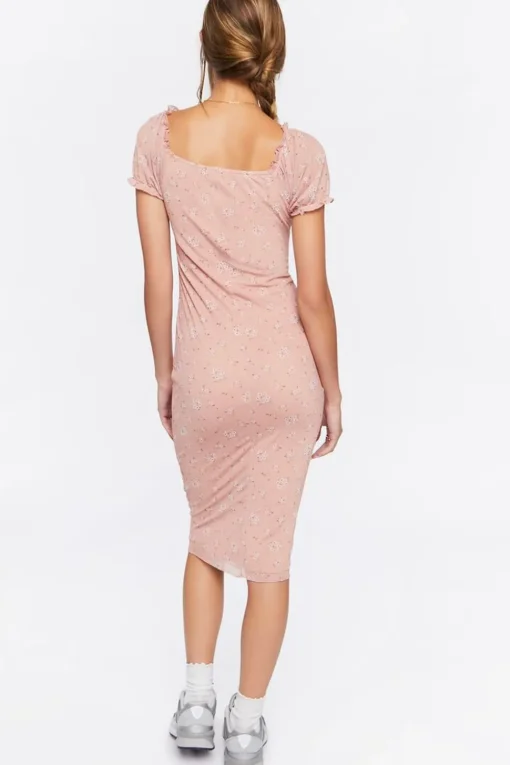 Floral Print Mesh Midi Dress