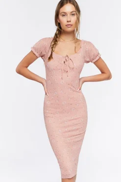 Floral Print Mesh Midi Dress