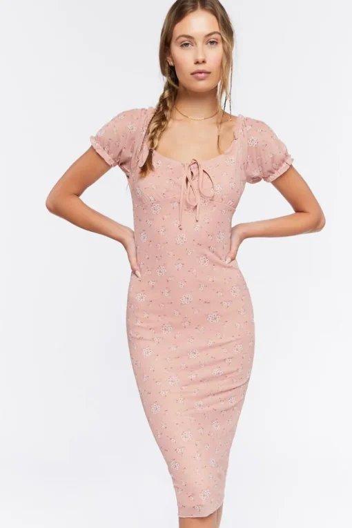 Floral Print Mesh Midi Dress