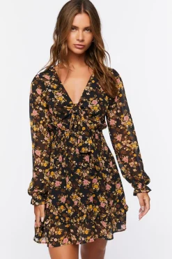 Floral Print Peasant Sleeve Dress