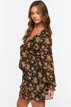 Floral Print Peasant Sleeve Dress