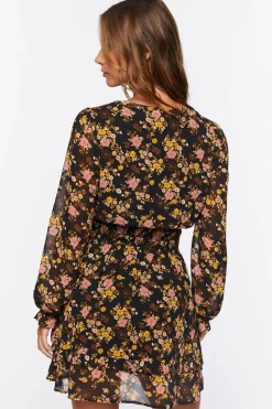 Floral Print Peasant Sleeve Dress