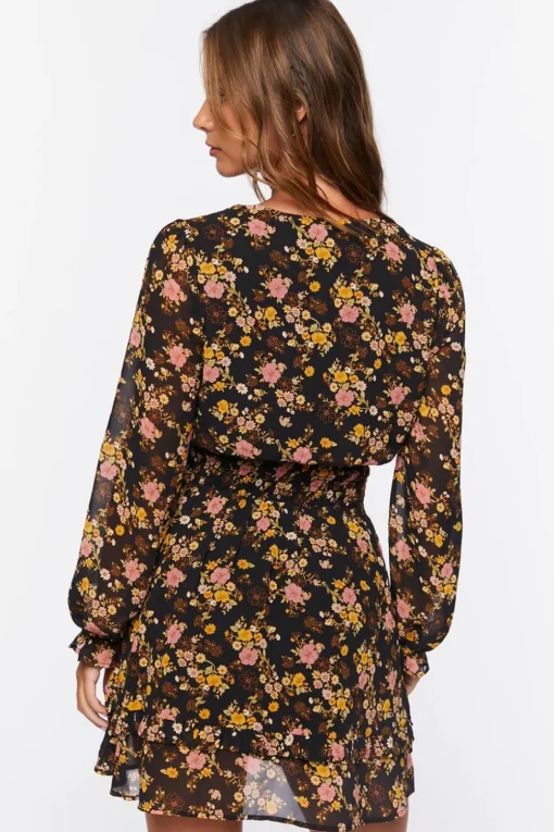 Floral Print Peasant Sleeve Dress