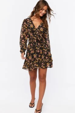 Floral Print Peasant Sleeve Dress