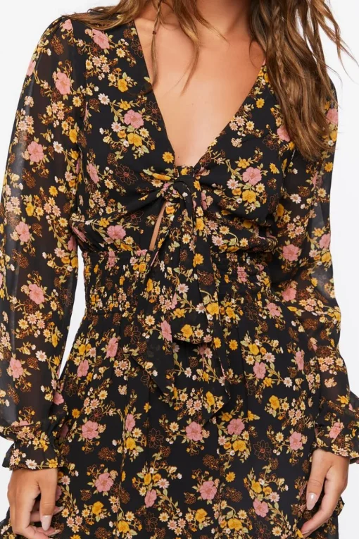 Floral Print Peasant Sleeve Dress