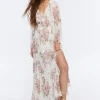 Floral Print Peasant-Sleeve Maxi Dress