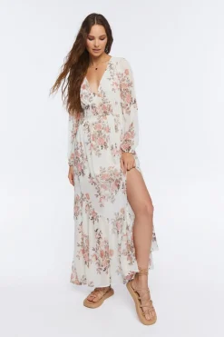 Floral Print Peasant-Sleeve Maxi Dress