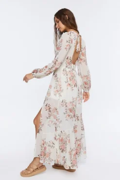 Floral Print Peasant-Sleeve Maxi Dress