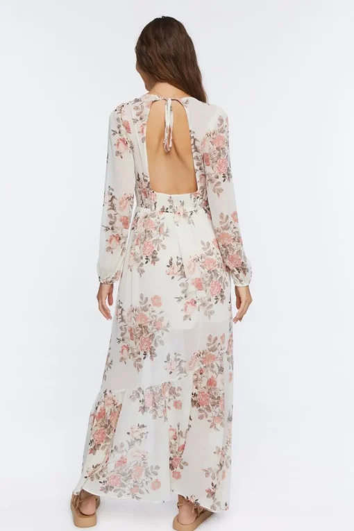 Floral Print Peasant-Sleeve Maxi Dress