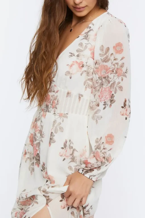 Floral Print Peasant-Sleeve Maxi Dress