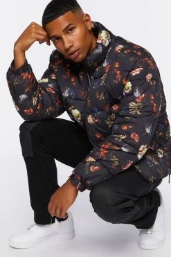 Floral Print Puffer Jacket