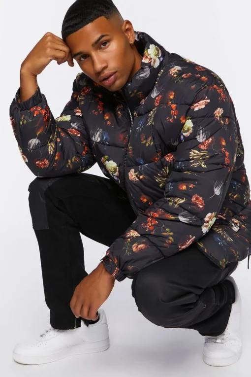 Floral Print Puffer Jacket