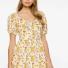 Floral Print Puff-Sleeve Mini Dress