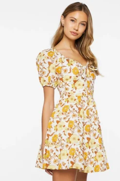 Floral Print Puff-Sleeve Mini Dress