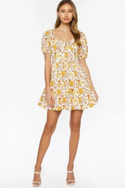 Floral Print Puff-Sleeve Mini Dress