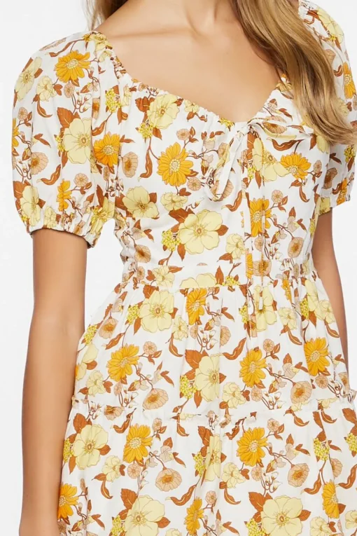 Floral Print Puff-Sleeve Mini Dress