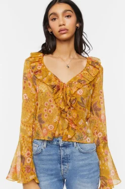 Floral Print Ruffled Flounce Top