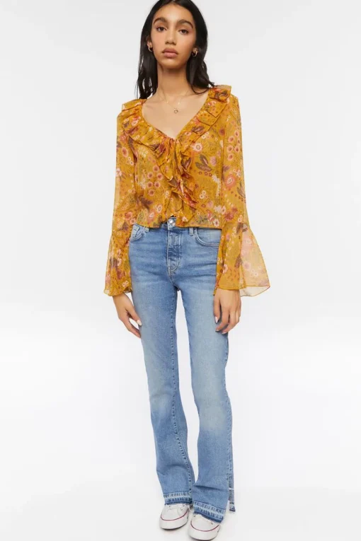 Floral Print Ruffled Flounce Top