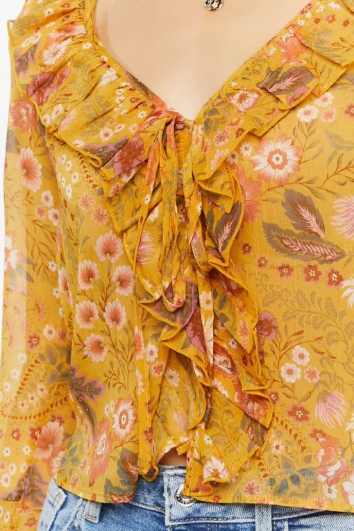 Floral Print Ruffled Flounce Top