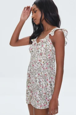 Floral Print Ruffle-Trim Romper
